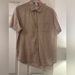 Large Beige Short Sleeve Shirt linen Button Down